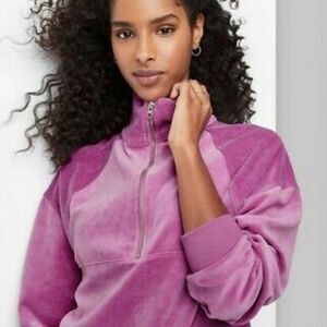 😊3/$30 NWT Wild Fable Women's Quarter Zip Velour Tunic Sweatshirt Mauve Sz S